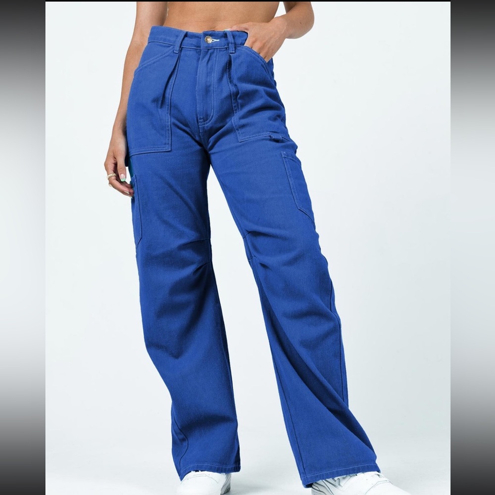 PRINCESS POLLY MIAMI VICE CARGO PANTS IN BLUE SIZE 4